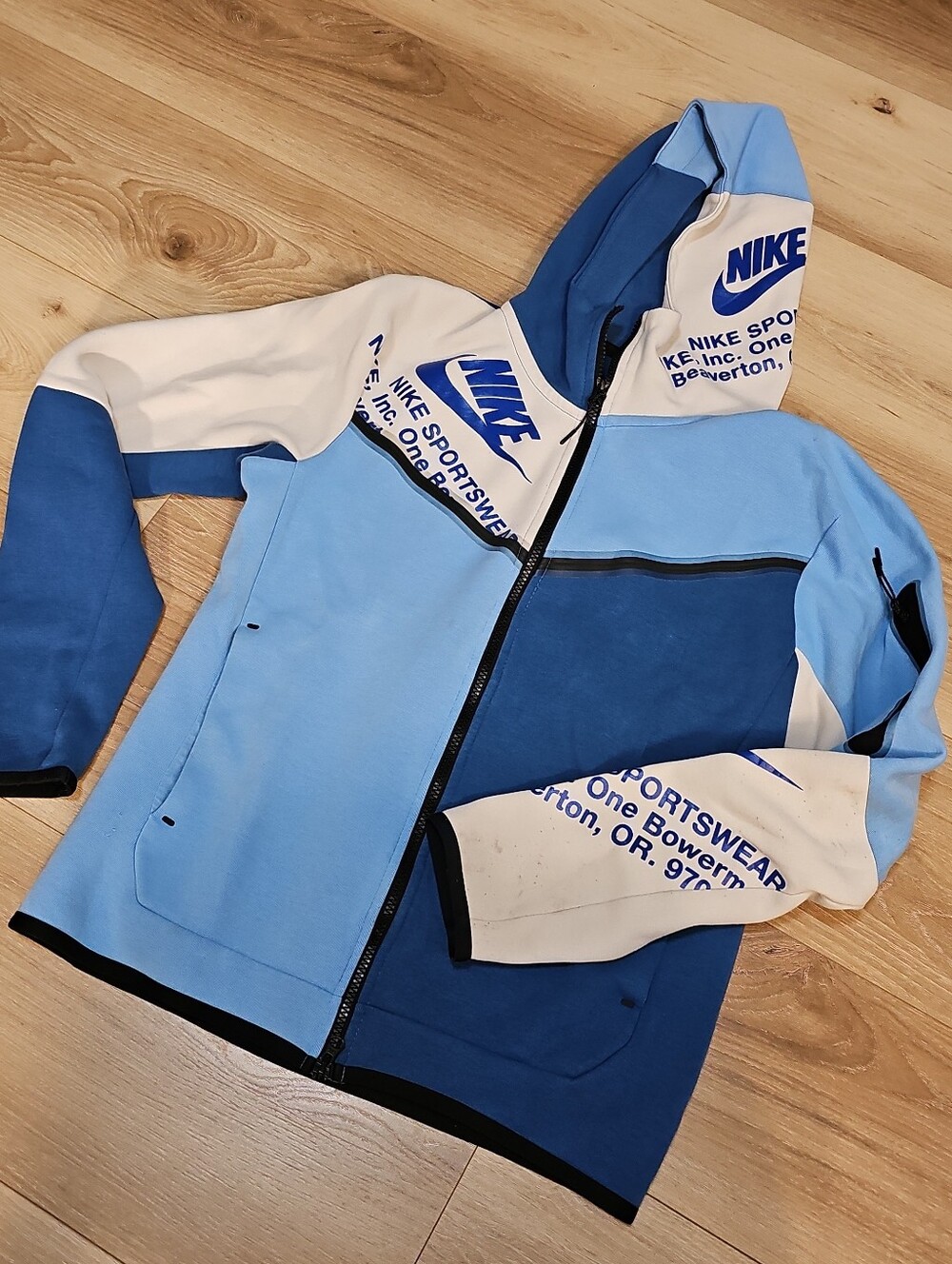 Nike Sportswear Tech Fleece Hoodie Full Zip Blue White Colorblock Men's S ☆READ